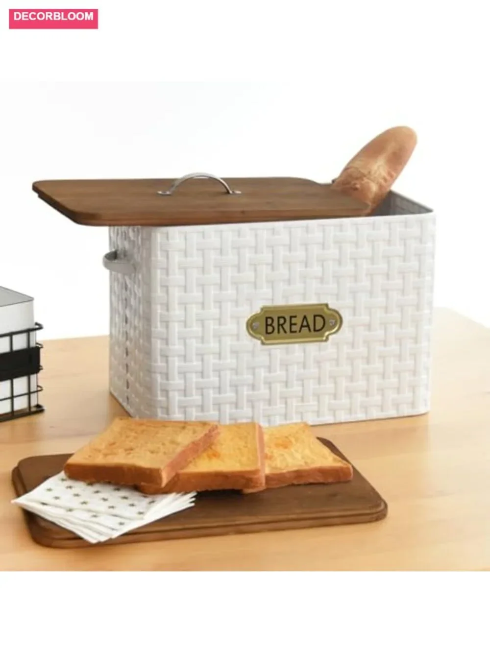 Extra Large Vertical Farmhouse Bread Box with Bamboo Wood Lid Carbon Steel